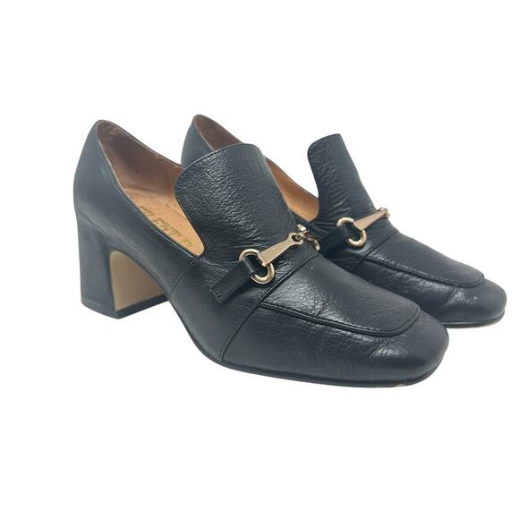 Anthropologie Silent D Fina Pump Loafer Heel Horsebit Leather Black Size 36 US 6 - Picture 1 of 14